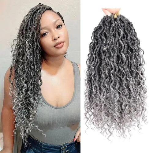 Miniatura 42 de Cabello de Crochet de 8 Pulgadas para Mujeres Negras, 7 Paquetes de Cabello de Crochet Goddess Locs con Puntas Rizadas, Locs Falsos Cortos con Bucle