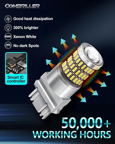 Miniatura 4 de Combriller 3157 Bombilla LED blanca 6000K, 3056 3156 3057 4157 LED con proyector de repuesto para luces LED de reversa, bombilla de señal de giro