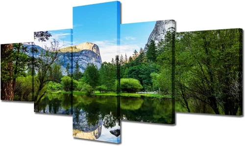 Miniatura 16 de TUMOVO Lienzo decorativo para pared de sala de estar, 5 paneles de naturaleza, Alaska, Estados Unidos, autopista alrededor de montañas, paisaje