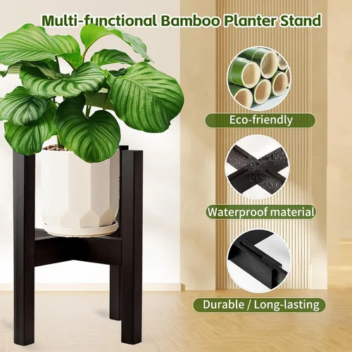 Miniatura 6 de Soporte ajustable de bambú para plantas de interior, soporte para macetas de 8 a 12 pulgadas para sala de estar, dormitorio, esquina, estante