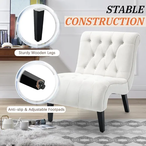 Miniatura 7 de AVAWING Juego de 2 sillas decorativas sin brazos, sillas tapizadas con botones copetudos para sala de estar con patas de madera, cómoda silla