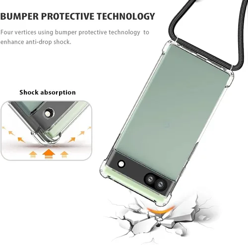 Miniatura 5 de para Google Pixel 6a Funda con Correa Ajustable para Cuello, Hombro y Cruzada Transparente Funda Móvil Duradera, Suave y delgada de Ajuste Perfecto