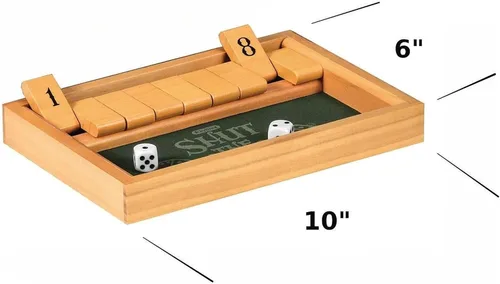 Miniatura 4 de Schylling Shut the Box - Juego familiar de estrategia y azar - Incluye caja de juego de madera coleccionable, fondo de fieltro, dados redondeados e