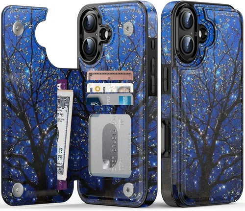 Miniatura 145 de FUNMIKO Funda tipo cartera para iPhone 13 con tarjetero, bloqueo RFID, protección de grado militar y obras de arte impresas con rayos UV, cierre