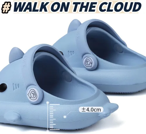 Miniatura 6 de Pantuflas de tiburón para niños y niñas pequeñas con diseño de dibujos animados de verano con nube, antideslizantes, para playa, piscina, ducha