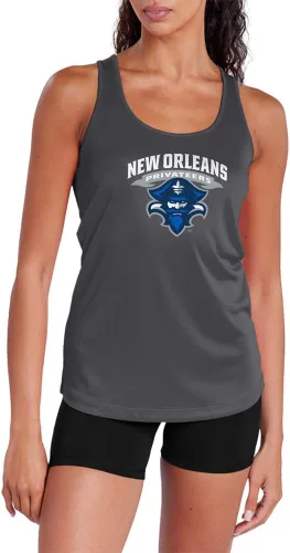 Miniatura 271 de Camiseta deportiva sin mangas oficial de la NCAA Collegiate para mujer, con espalda cruzada, logotipo primario, colección carbón