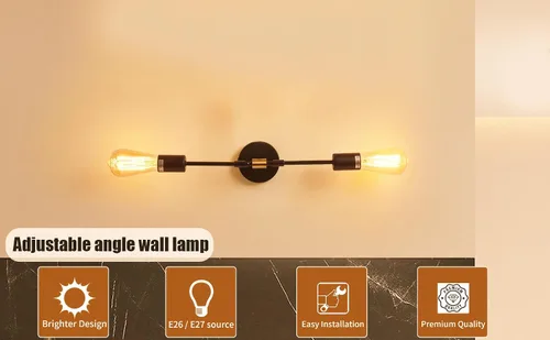 Miniatura 2 de Edison - Lámpara de techo, lámpara de pared vintage, máximo 2 x 60 W E26 E27 Industrial Retro Loft luz con brazos de iluminación ajustables, mesita