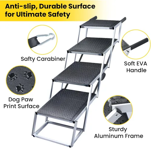 Miniatura 7 de Escaleras para perros grandes, rampa extra ancha para perros con superficie antideslizante, rampa plegable y portátil para automóvil para SUV