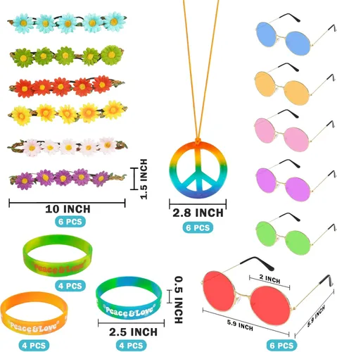 Miniatura 2 de BANBALLON 30 piezas de gafas de sol redondas de estilo hippie con diseño de margaritas y flores, pulseras de silicona para decoraciones de fiesta
