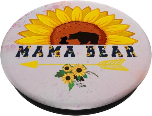 Miniatura 2 de Mamá oso de girasol floral lindo bebé cachorro PopSockets agarre y soporte para teléfonos y tabletas, Negro