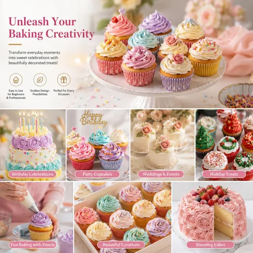 Miniatura 6 de Paquete de 5 boquillas de tubería extra grandes, 9 pies, 1B, 1C, 1E, 356 #, puntas de glaseado de acero inoxidable sin costuras para cupcakes