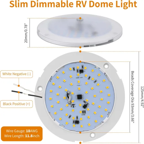 Miniatura 2 de RVZONE Luces interiores de caravana, luz LED de techo de 5 pulgadas, regulable, 12 voltios, luces LED de 12 V, luces de disco RV de 4.5 W, luz