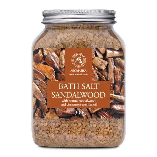 Sal marina de baño sándalo 46 onzas (45.86 oz) – Sales de baño con sándalo y canela aceite esencial para baño – Baño relajante – Relajación muscular