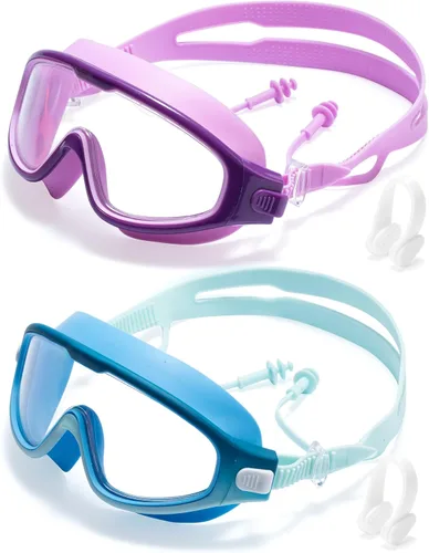 Miniatura 10 de Gafas de natación para niños de 6 a 12 años, visión amplia, antivaho, protección UV, sin fugas, gafas de natación para niños y niñas Negro azul