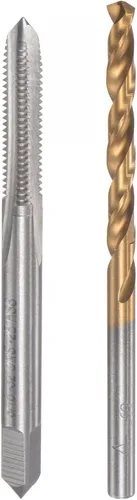 uxcell 3/16-32 UNS Straight Flute Thread Tap y 0.161 in Twist Drill Broca Set, titanio plateado 6542 Acero de alta velocidad Brocas de perforación