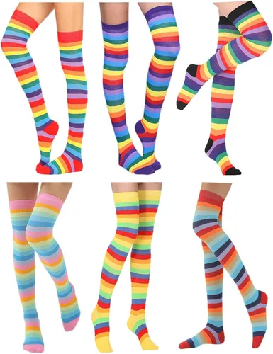 Awlsyj 6 pares de calcetines altos a la rodilla calcetines largos hasta el muslo de Halloween bruja y cosplay calcetines para mujeres y niñas talla