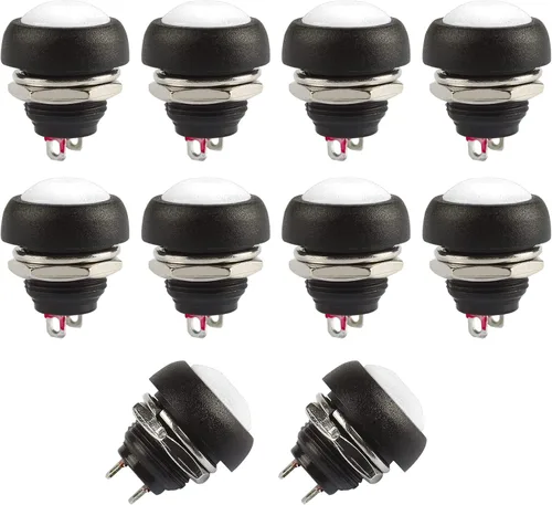 Miniatura 14 de Ampper Mini interruptores momentáneos de botón, 2 pines de encendido y apagado 1A, 250 V, CA, 0.276 in, redondo, SPST, interruptor de botón Negro