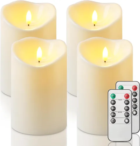 Miniatura 24 de Homemory Velas sin llama impermeables para exteriores de 4 x 12 pulgadas con temporizadores y control remoto, velas que funcionan con pilas, velas
