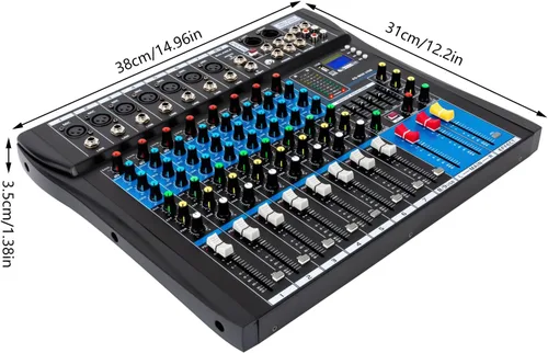 Miniatura 5 de Mezclador en vivo negro, micfuns, mezclador de sonido estéreo profesional de 8 canales, Bluetooth USB, grabación de computadora, reproducción