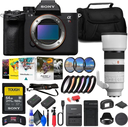 Sony Cámara sin espejo a7R V (ILCE7RM5/B) FE 2.756-7.874 in lente (SEL70200GM2) + tarjeta de 64 GB + kit de filtro + kit de filtro de color +