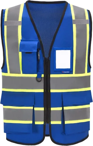 AYKRM 11 color alta visibilidad reflectante chaleco de seguridad para mujeres hombres bolsillo cremallera ANSI/ISEA estándar Azul