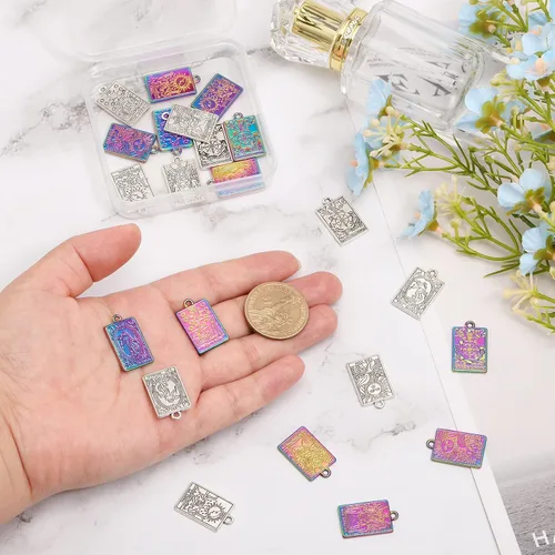 Miniatura 3 de CHGCRAFT 24 dijes de cartas de tarot de 12 estilos, colgantes de aleación chapados en rectángel, para manualidades, pulseras, aretes, collares