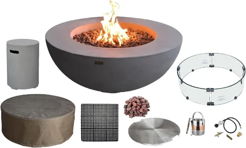Miniatura 85 de Elementi+ Mesa de Fuego de Gas Colorado de Hormigón Fundido de 56" Rectangular, Hoguera al Aire Libre con Ignición Electrónica Incluye Cubierta