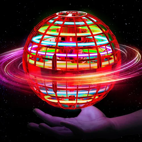 Ivtivfu Bola de orbe voladora (roja, actualizada en 2025) con luces deslumbrantes, spinner mágico flotante, dron boomerang genial, globo cósmico Rojo