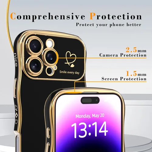 Miniatura 2 de IAIYOXI Funda para iPhone 11 para mujeres y niñas, bonito diseño ondulado con forma rizada, patrón de corazón, protección de cámara elevada, chapado