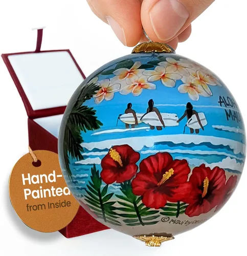 Miniatura 16 de Cornucopia Maui ornamento de Navidad de cristal pintado a mano con caja de regalo, recuerdo coleccionable CC/M
