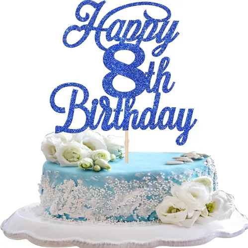 Miniatura 27 de Rsstarxi 1 paquete de decoración para tarta de cumpleaños 8 con purpurina negra de 8 años y fabulosos saludos a 8 años de edad, para celebrar el 8º