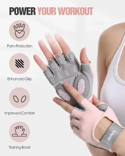Miniatura 5 de Guantes de entrenamiento para hombres y mujeres, guantes de gimnasio sin dedos para levantamiento de pesas, crossfit, fitness, ejercicio y Rosa