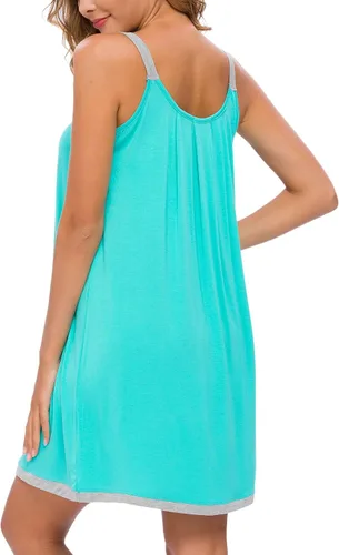 Miniatura 4 de AVIIER Camisón de algodón suave para mujer, sin mangas, con correa ancha, ropa de dormir completa