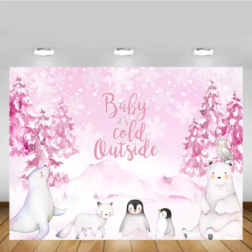 Miniatura 5 de MEHOFOND Telón de fondo de invierno de 7 x 5 pies para baby shower, fondo exterior con acuarela azul, animales árticos, pingüino, baby shower