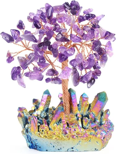 Miniatura 6 de Decoración de amatista natural, árbol de la vida, de cuarzo, arco iris, base de tatinio, cristales curativos, bonsái de Feng Shui, árbol de dinero