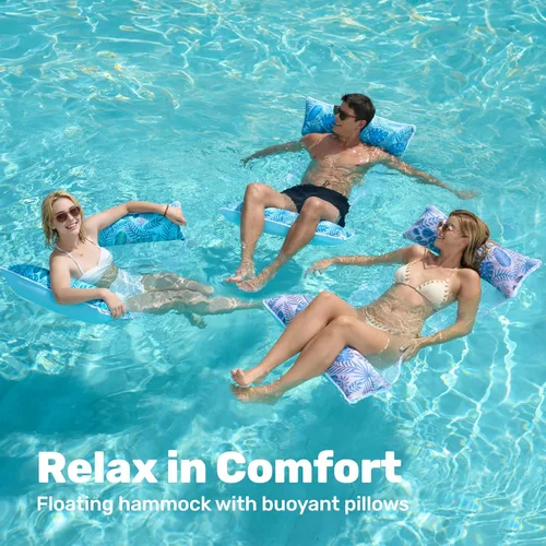 Miniatura 2 de Sloosh Paquete de 3 hamacas inflables para piscina, hamacas de agua, accesorios multiusos para piscina (silla, silla, hamaca, flotador)