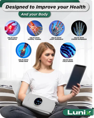 Miniatura 8 de Lunix LX7 - Masajeador eléctrico de manos con pantalla táctil con compresión y calor, terapia de puntos de presión para artritis, alivio del dolor