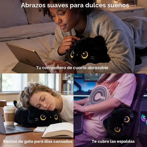 Miniatura 4 de Mewaii Linda Almohada de Felpa de Gato Negro, Peluches Kawaii de Animales de Peluche de Gato Negro, Peluches Suaves, Almohada de Felpa para Abrazar