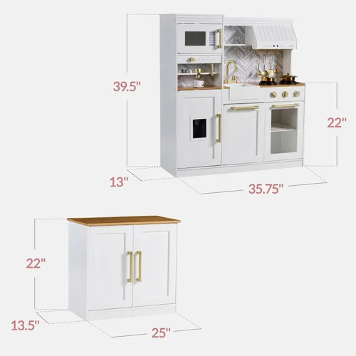 Miniatura 2 de Best Choice Products - Juego de cocina de simulación para niños, juego interactivo de madera para niños pequeños con isla, máquina de espresso, 17