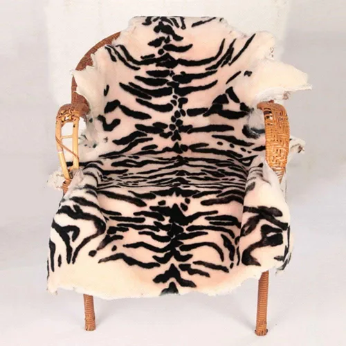 Alfombra de Área Estilo Chic con Estampado de Tigre Blanco de Piel de Oveja Australiana Suave y Esponjosa Tipo Lana de Cordero Perfecta para Sala de