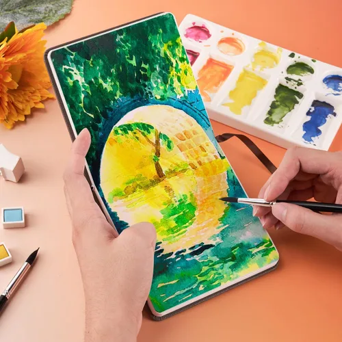 Miniatura 5 de Cuaderno de acuarela cuadrado Lightwish, 100% algodón, papel de acuarela prensado en frío pequeño 12 x 12 cm, 20 hojas (140 lb/300 g/m²), sin ácidos