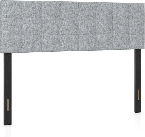 Miniatura 15 de KOMFOTT - Cabecera tapizada en tela de lino para cama tamaño Full/Queen, cabecera rectangular con patas de madera maciza y ancho ajustable, cabecera