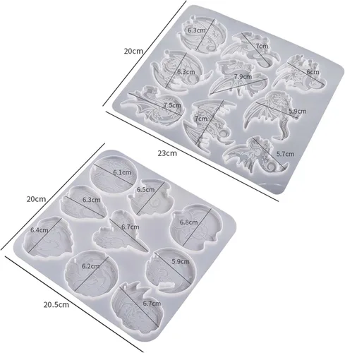 Miniatura 5 de Paquete de 2 moldes de resina para llavero de dragón, 9 cavidades cada una, múltiples estilos, colgante, moldes de silicona de fundición de resina
