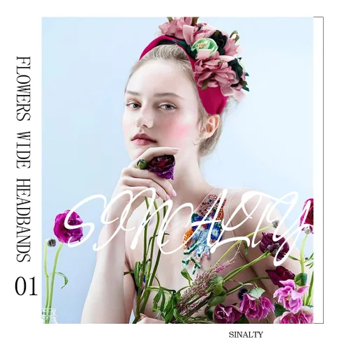 Miniatura 6 de Diademas anchas bohemias con flores rosas, antideslizantes, hechas a mano, para mujer, para el cabello, festivales, bailes, fiestas (rosa)
