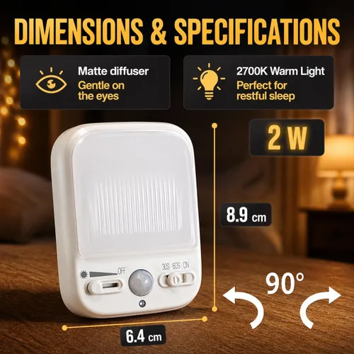Miniatura 9 de Sensor nocturno LED activado por movimiento, luz nocturna giratoria del atardecer al amanecer, salida de CA, enchufable, luz nocturna