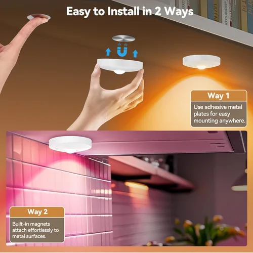 Miniatura 8 de Luces de disco recargables con control remoto, juego de 12 luces magnéticas para debajo del gabinete, luces LED de 1500mAh con control remoto, Blanco