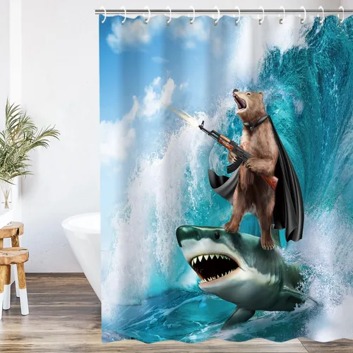 RosieLily Divertido juego de cortina de ducha para niños, diseño de oso y genial, decoración de baño salvaje, 72 x 84 pulgadas Gobear