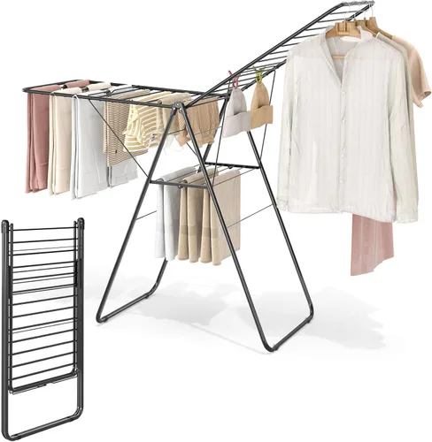 Miniatura 6 de KINGBOARD Tendedero plegable para ropa con altura ajustable, estante de lavandería de metal, para uso en interiores y exteriores, sin montaje, 20.47