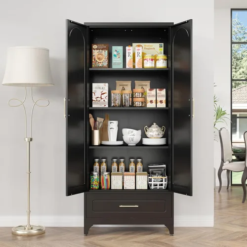 Miniatura 2 de SteeLoong - Gabinete de almacenamiento de metal con cajones, gabinetes de despensa negros de 75 pulgadas para almacenamiento de cocina con 3