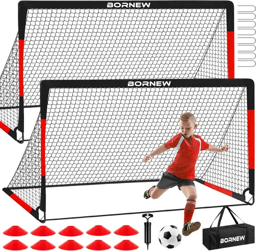 Miniatura 10 de Portería de Fútbol para Niños para Patio Trasero - Juego de 2 Porterías de 7X5 / 6X4 pies, Redes de Fútbol para Niños Pequeños, Equipo de 1. Negro
